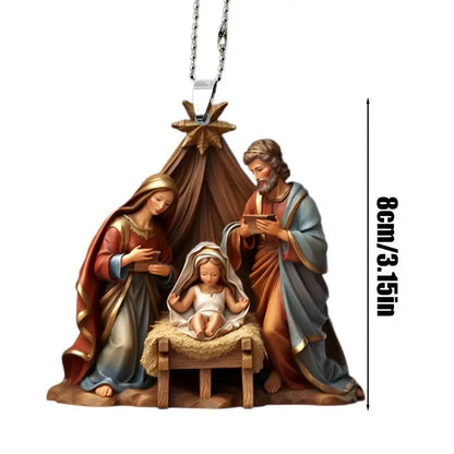 Christmas Nativity Scene Ornaments – 3D Acrylic Birth of Jesus Decoration for Tree & Car