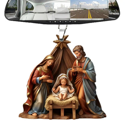 Christmas Nativity Scene Ornaments – 3D Acrylic Birth of Jesus Decoration for Tree & Car