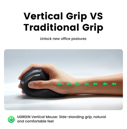 UGREEN Vertical Ergonomic Wireless Mouse – Bluetooth 5.0 & 2.4G, 5 Buttons, Adjustable DPI (1000-4000), Black