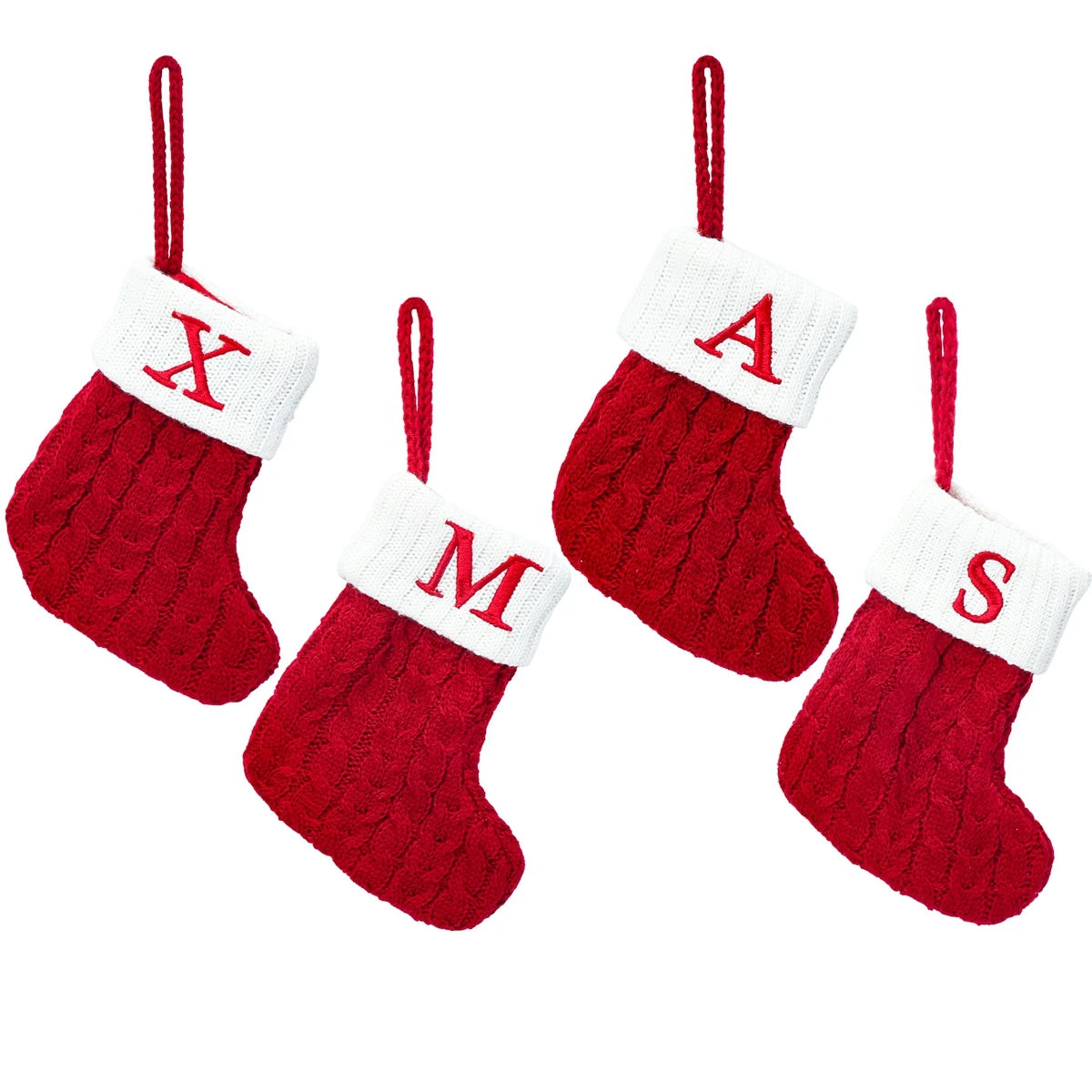 Knitted Christmas Stockings – Snowflake & Letter Design, Home Decor & Tree Ornaments, Xmas 2024