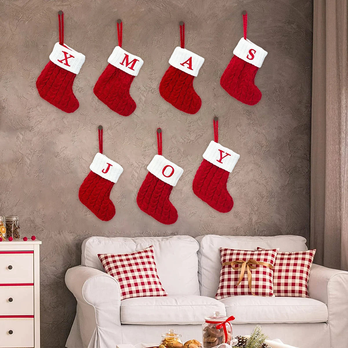 Knitted Christmas Stockings – Snowflake & Letter Design, Home Decor & Tree Ornaments, Xmas 2024