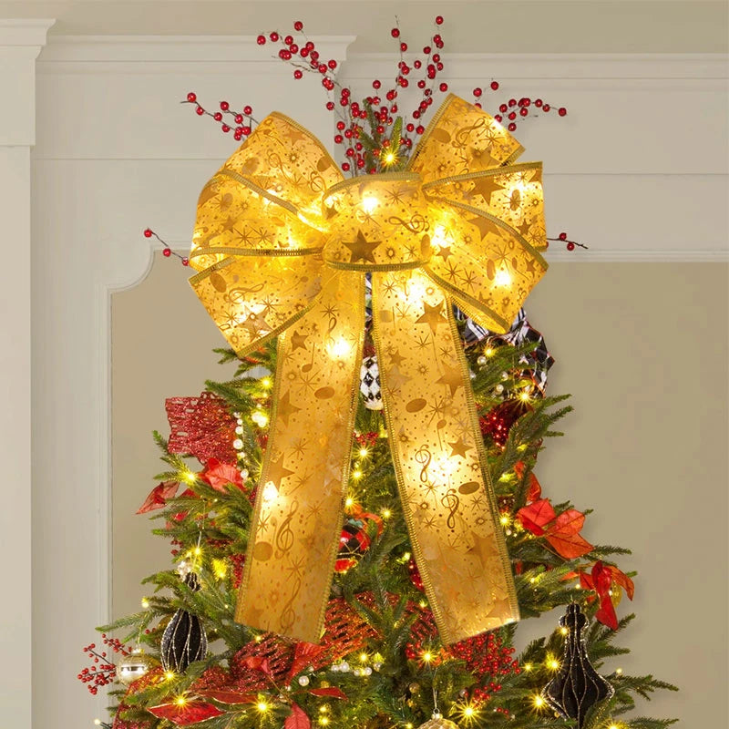 Large Luminous Bow Ribbon – Christmas Tree Topper & Hanging Ornament for Home, New Year 2025, DIY Wreaths & Party Decor