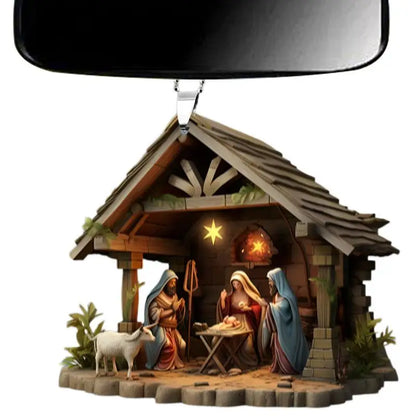 Christmas Nativity Scene Ornaments – 3D Acrylic Birth of Jesus Decoration for Tree & Car