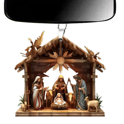 Christmas Nativity Scene Ornaments – 3D Acrylic Birth of Jesus Decoration for Tree & Car