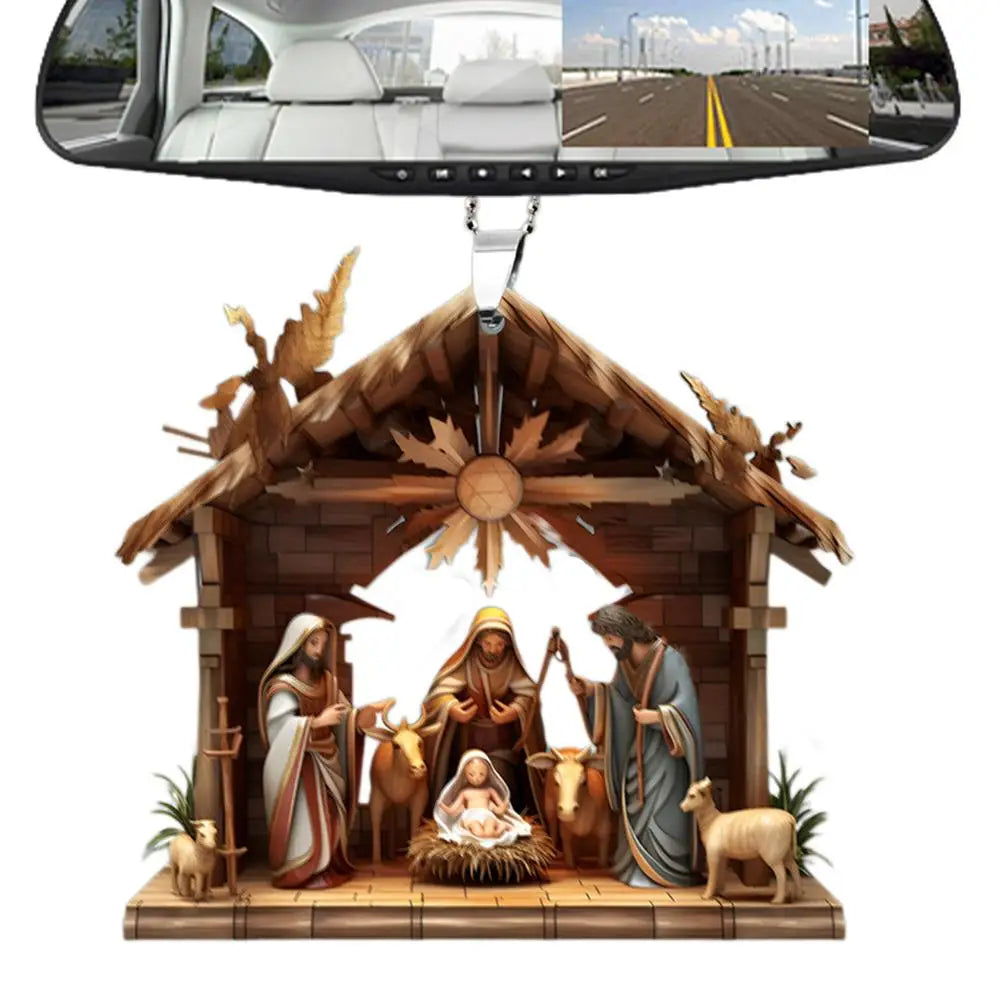 Christmas Nativity Scene Ornaments – 3D Acrylic Birth of Jesus Decoration for Tree & Car