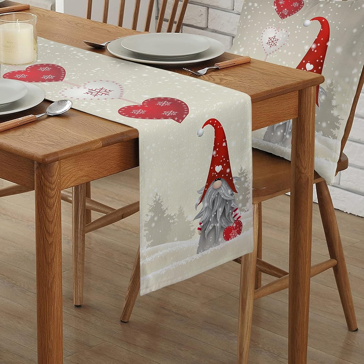 Christmas Snowflake Gnome Linen Table Runner – Reusable Decor for Kitchen & Dining Table