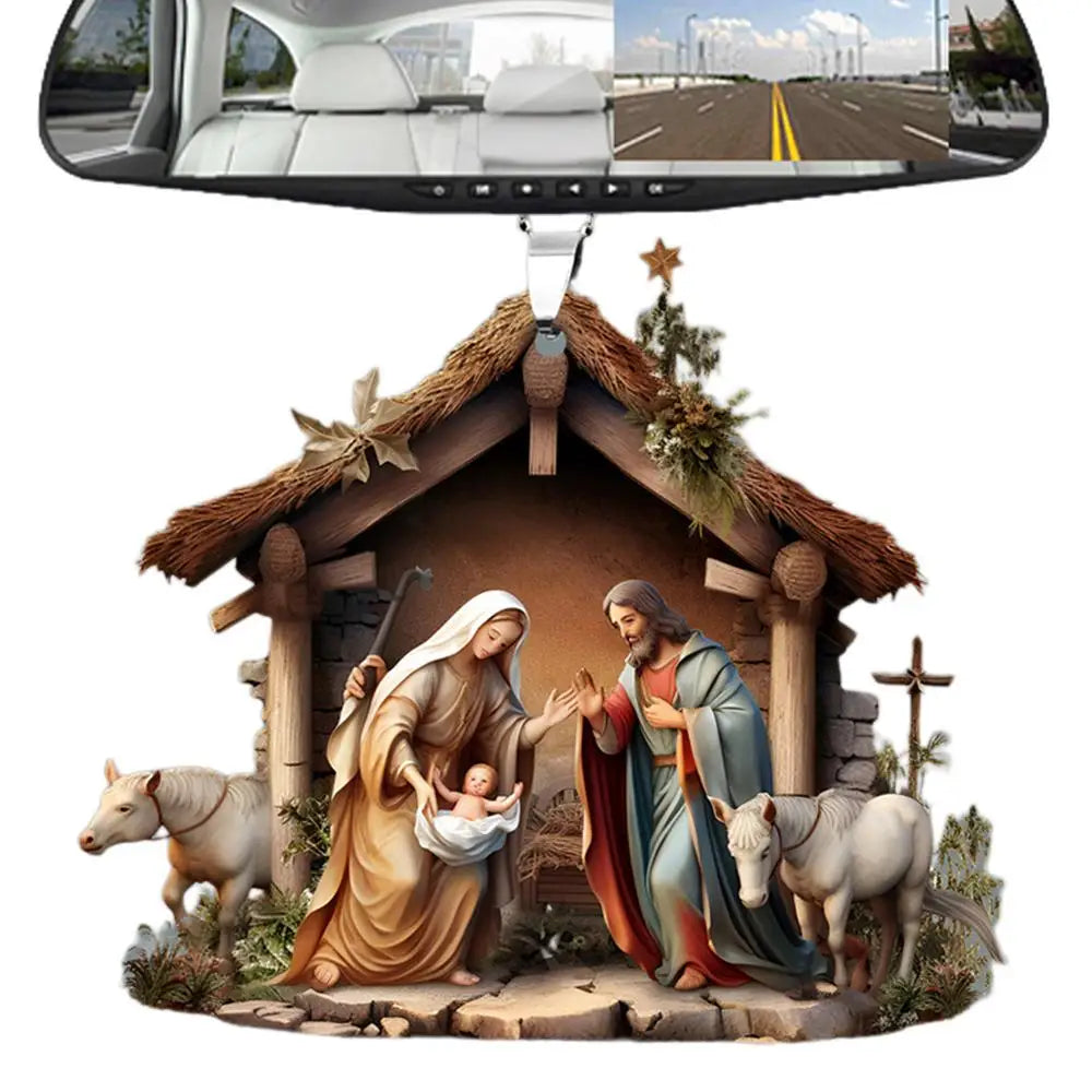 Christmas Nativity Scene Ornaments – 3D Acrylic Birth of Jesus Decoration for Tree & Car