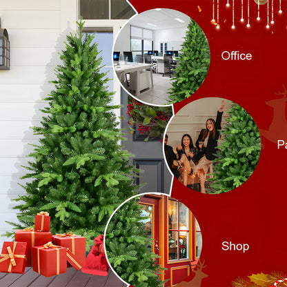 5/6/7FT Pre-lit Flocking Christmas Tree – Automatic Open, PE/PVC Mix, 250 Warm White LED Lights, with Stand