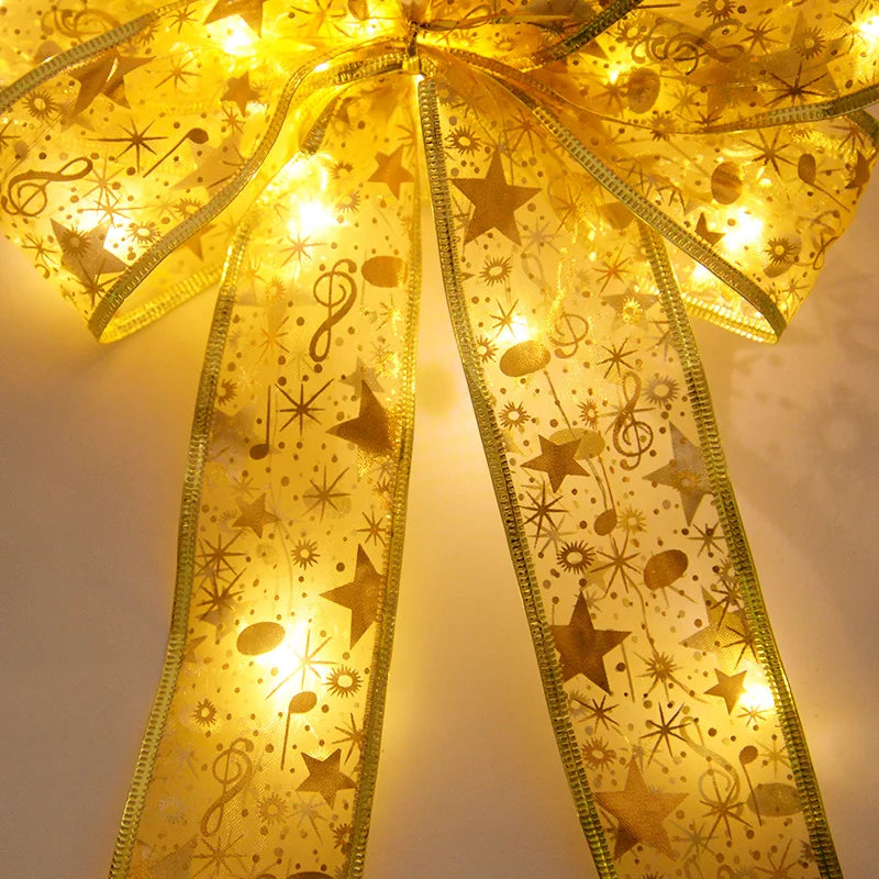 Large Luminous Bow Ribbon – Christmas Tree Topper & Hanging Ornament for Home, New Year 2025, DIY Wreaths & Party Decor