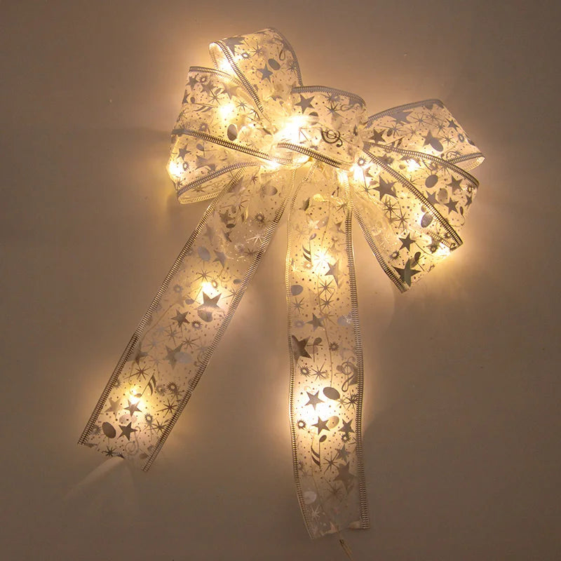 Large Luminous Bow Ribbon – Christmas Tree Topper & Hanging Ornament for Home, New Year 2025, DIY Wreaths & Party Decor