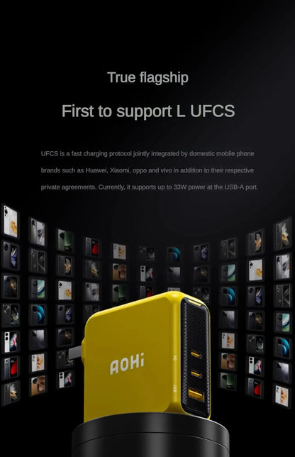 AOHI Youth 140W GaN+ 3-Port USB-C Charger – 100W Laptop Fast Charging, PD3.1 & PPS, Yellow