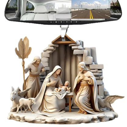 Christmas Nativity Scene Ornaments – 3D Acrylic Birth of Jesus Decoration for Tree & Car