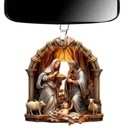 Christmas Nativity Scene Ornaments – 3D Acrylic Birth of Jesus Decoration for Tree & Car