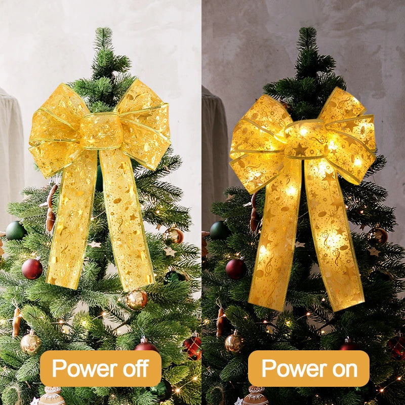 Large Luminous Bow Ribbon – Christmas Tree Topper & Hanging Ornament for Home, New Year 2025, DIY Wreaths & Party Decor