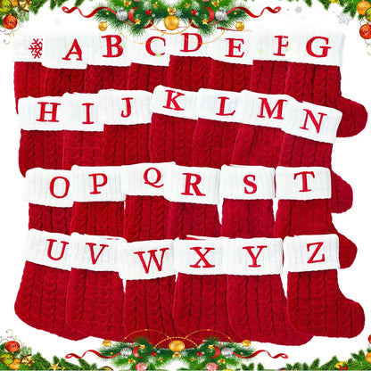 Knitted Christmas Stockings – Snowflake & Letter Design, Home Decor & Tree Ornaments, Xmas 2024