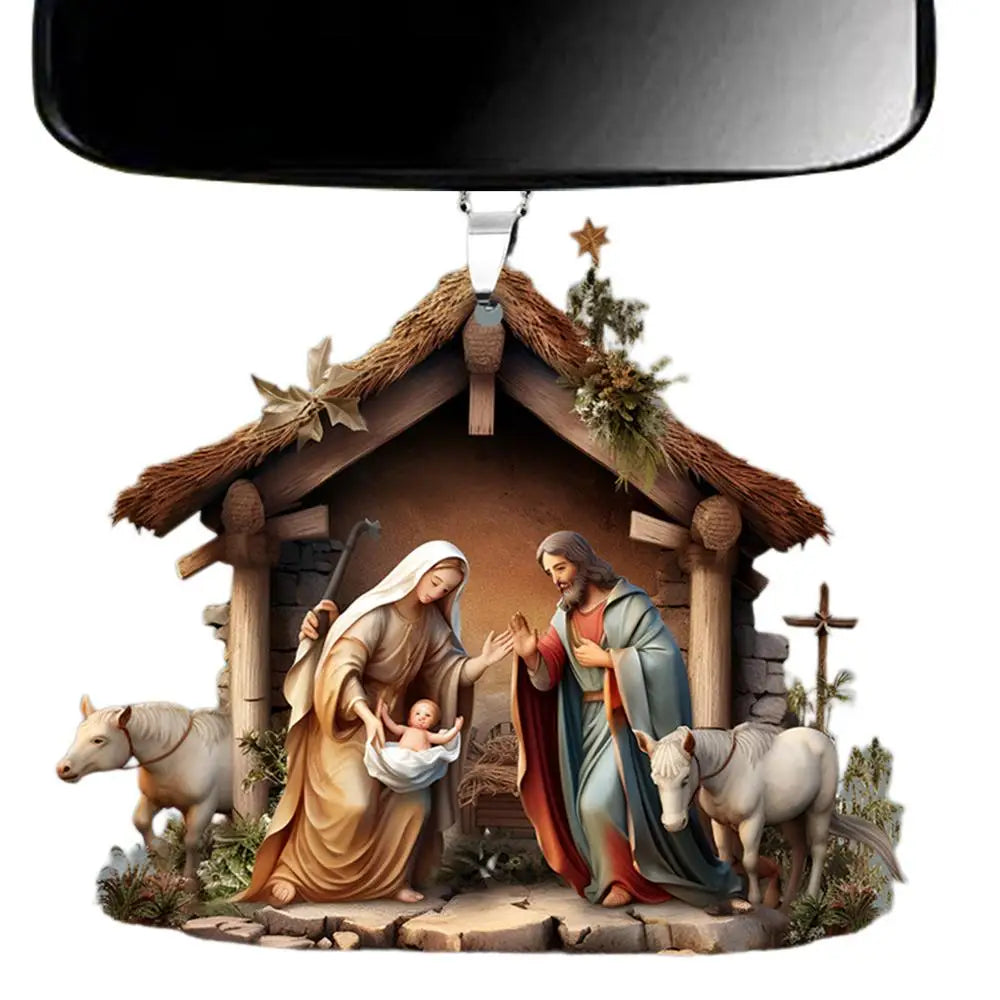 Christmas Nativity Scene Ornaments – 3D Acrylic Birth of Jesus Decoration for Tree & Car