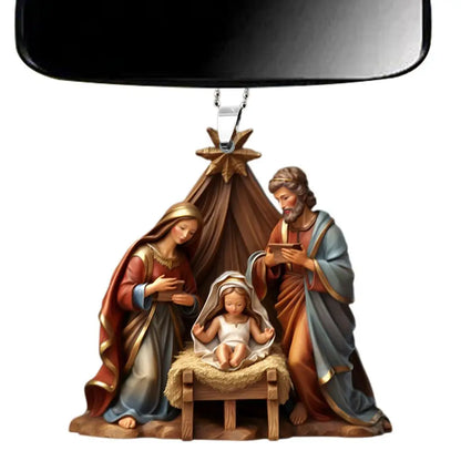 Christmas Nativity Scene Ornaments – 3D Acrylic Birth of Jesus Decoration for Tree & Car