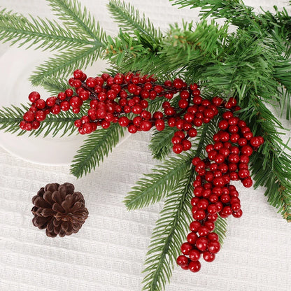 Christmas Red Berries Branch – Artificial Holly Berry Wreath & Stamen Ornaments for Tree & Home Decor