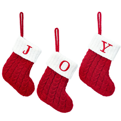 Knitted Christmas Stockings – Snowflake & Letter Design, Home Decor & Tree Ornaments, Xmas 2024