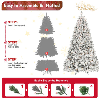 PVC Artificial Flocking Christmas Tree – 4-9FT, Tungsten Lights, Pine Cone Decor, Metal Stand, Premium Xmas Ornaments