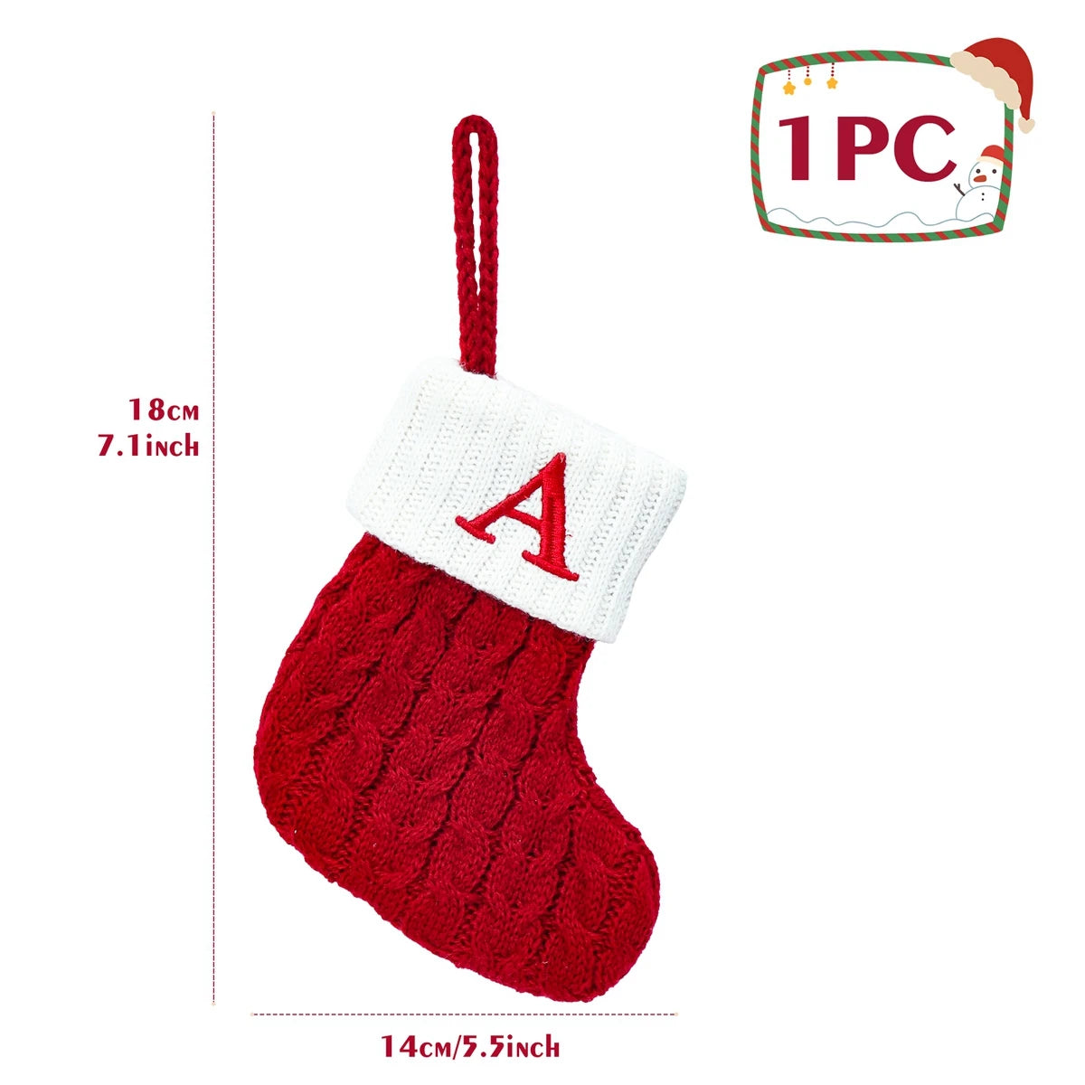 Knitted Christmas Stockings – Snowflake & Letter Design, Home Decor & Tree Ornaments, Xmas 2024