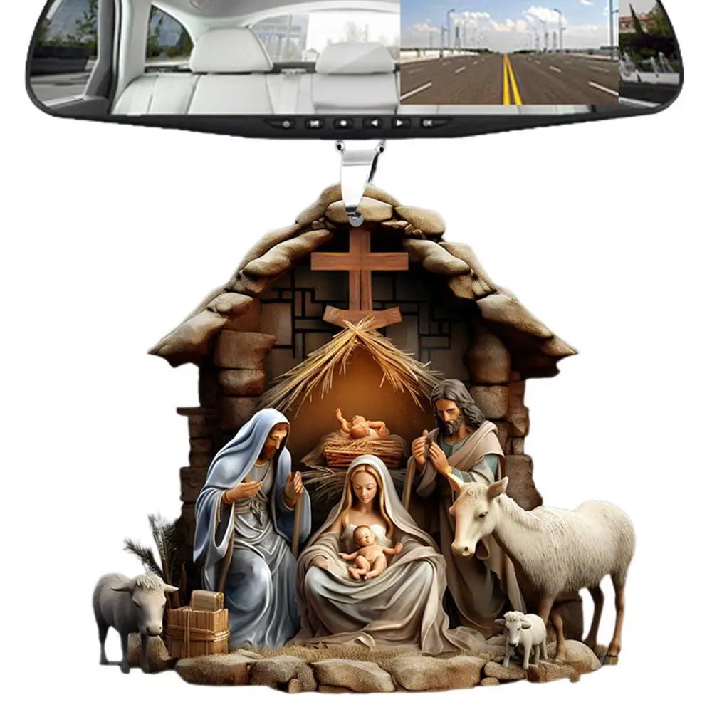 Christmas Nativity Scene Ornaments – 3D Acrylic Birth of Jesus Decoration for Tree & Car