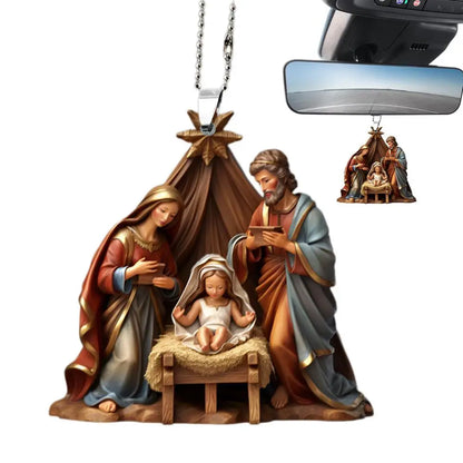 Christmas Nativity Scene Ornaments – 3D Acrylic Birth of Jesus Decoration for Tree & Car