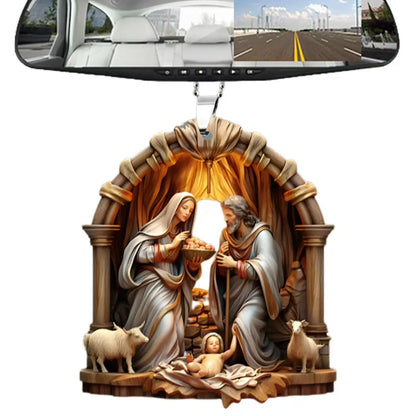 Christmas Nativity Scene Ornaments – 3D Acrylic Birth of Jesus Decoration for Tree & Car