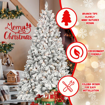 PVC Artificial Flocking Christmas Tree – 4-9FT, Tungsten Lights, Pine Cone Decor, Metal Stand, Premium Xmas Ornaments