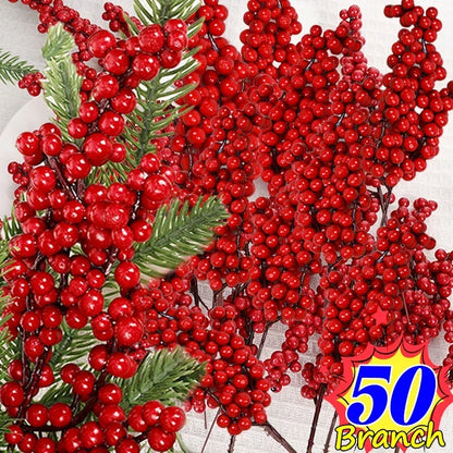 Christmas Red Berries Branch – Artificial Holly Berry Wreath & Stamen Ornaments for Tree & Home Decor