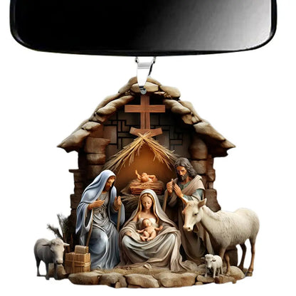 Christmas Nativity Scene Ornaments – 3D Acrylic Birth of Jesus Decoration for Tree & Car