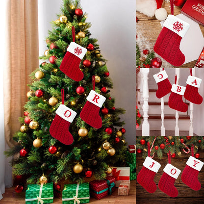 Knitted Christmas Stockings – Snowflake & Letter Design, Home Decor & Tree Ornaments, Xmas 2024