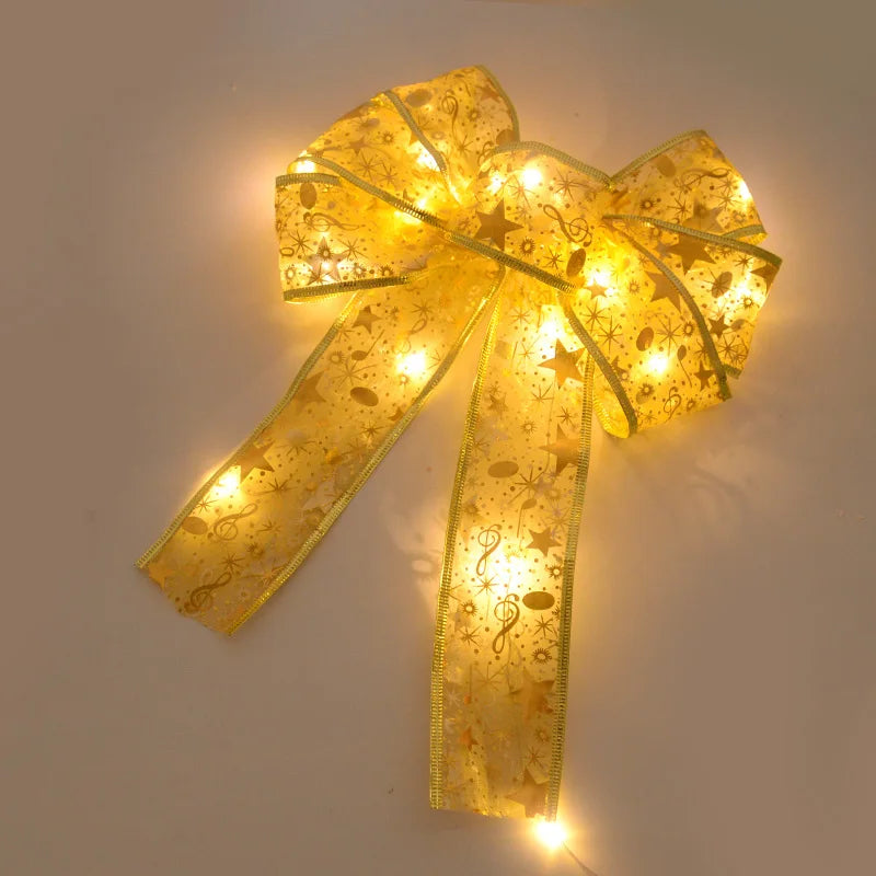 Large Luminous Bow Ribbon – Christmas Tree Topper & Hanging Ornament for Home, New Year 2025, DIY Wreaths & Party Decor