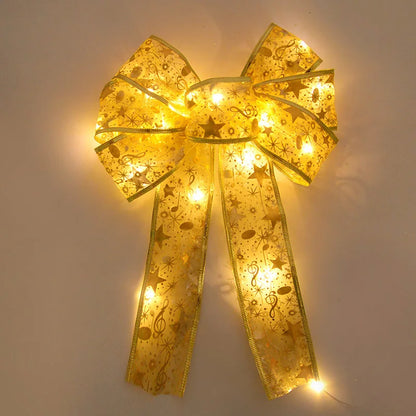 Large Luminous Bow Ribbon – Christmas Tree Topper & Hanging Ornament for Home, New Year 2025, DIY Wreaths & Party Decor