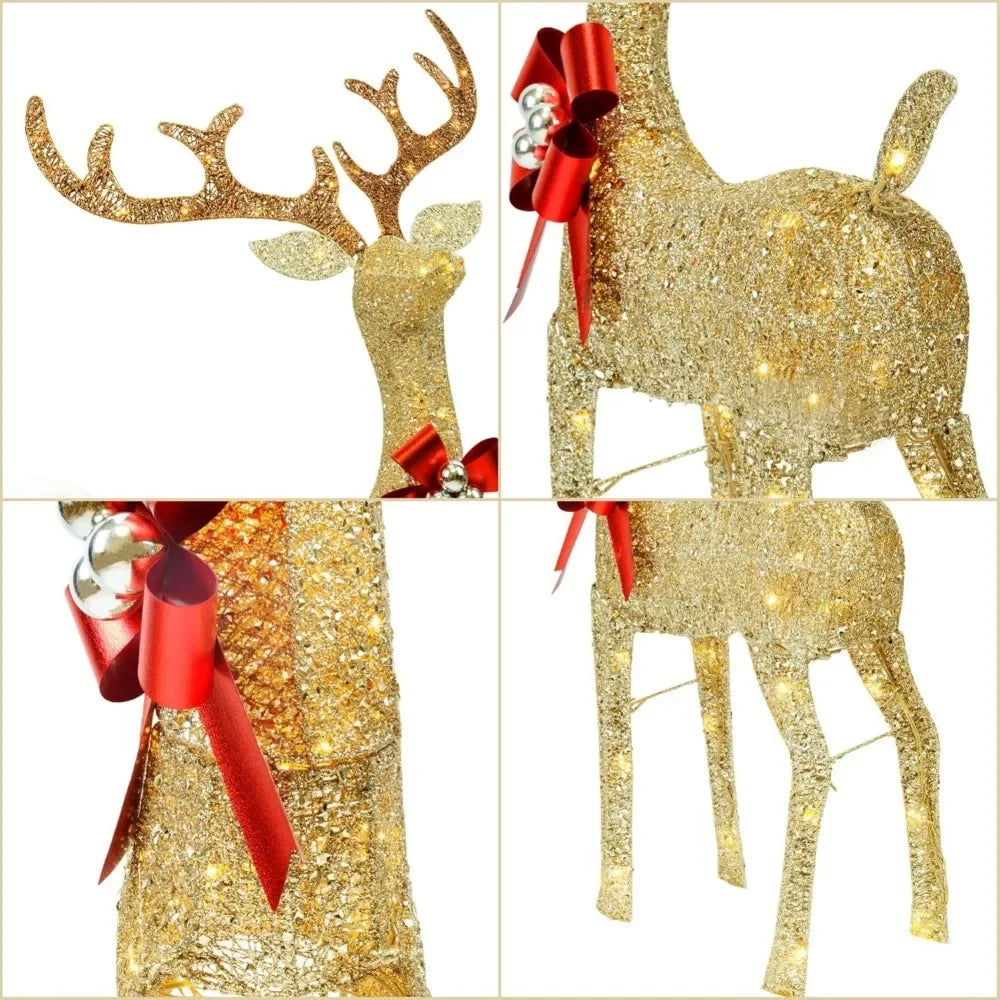 YULETIME Pre-lit 3D Christmas Reindeer Family – Glitter Deer Holiday Decoration with Warm White LED Lights