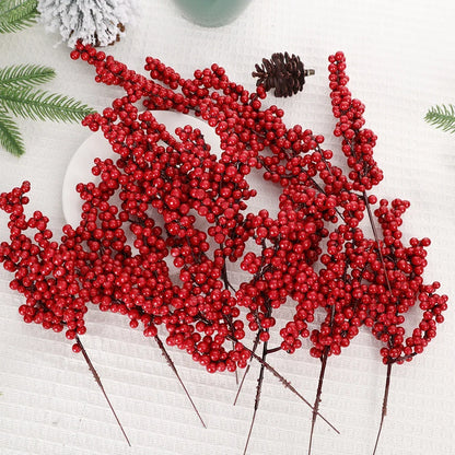 Christmas Red Berries Branch – Artificial Holly Berry Wreath & Stamen Ornaments for Tree & Home Decor