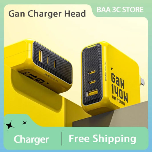 AOHI Youth 140W GaN+ 3-Port USB-C Charger – 100W Laptop Fast Charging, PD3.1 & PPS, Yellow