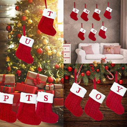 Knitted Christmas Stockings – Snowflake & Letter Design, Home Decor & Tree Ornaments, Xmas 2024