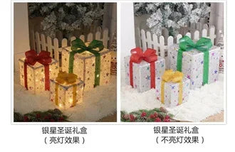 New Christmas Gift Box with LED String Lights – Warm Light 3-Piece Holiday Room Decoration