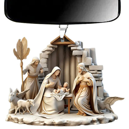 Christmas Nativity Scene Ornaments – 3D Acrylic Birth of Jesus Decoration for Tree & Car