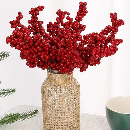 Christmas Red Berries Branch – Artificial Holly Berry Wreath & Stamen Ornaments for Tree & Home Decor