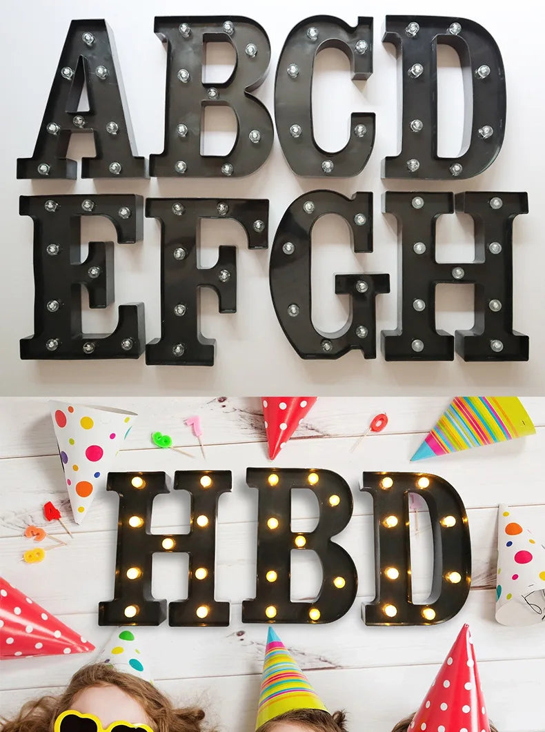 22cm LED Alphabet Letters – Black Light-Up Letters & Numbers for Home, Christmas, and Party Decor