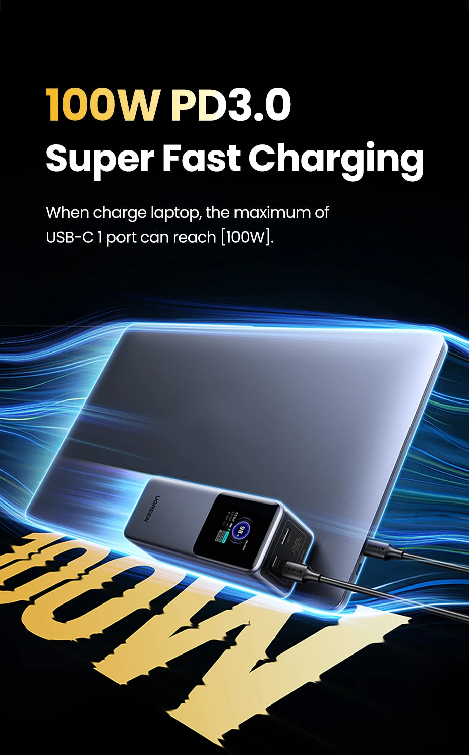 UGREEN 130W 20000mAh PD3.0 Portable Power Bank – Fast Charging, PPS, for Tablets & Samsung