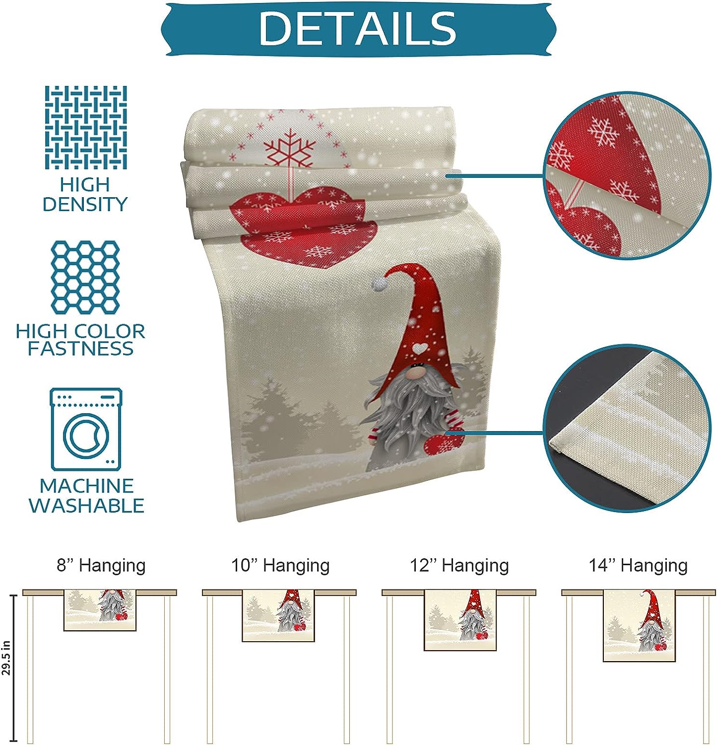 Christmas Snowflake Gnome Linen Table Runner – Reusable Decor for Kitchen & Dining Table