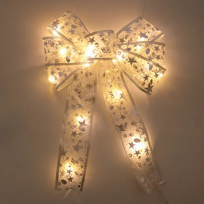 Large Luminous Bow Ribbon – Christmas Tree Topper & Hanging Ornament for Home, New Year 2025, DIY Wreaths & Party Decor